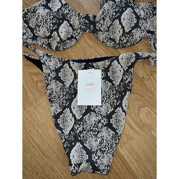 Andie Bikini Top Snake Print Black/Cream Sicily Top String Bikini NWTS 1D - Picture 9 of 13